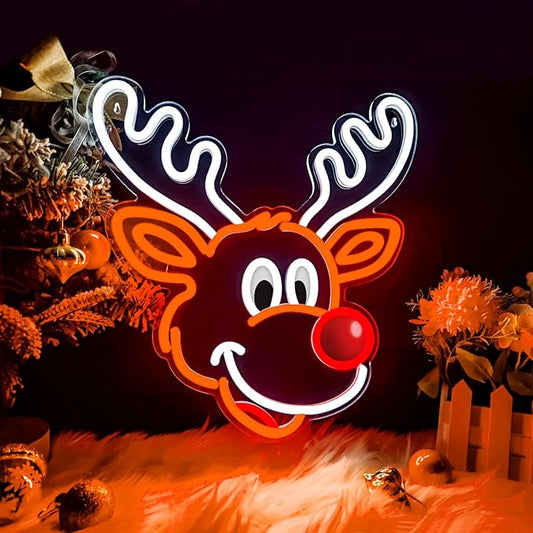 Christmas Elk Window Lights Decorations Indoor, Christmas Deer Neon Signs for Holiday Indoor Wall Door Glass Decor(White Elk)