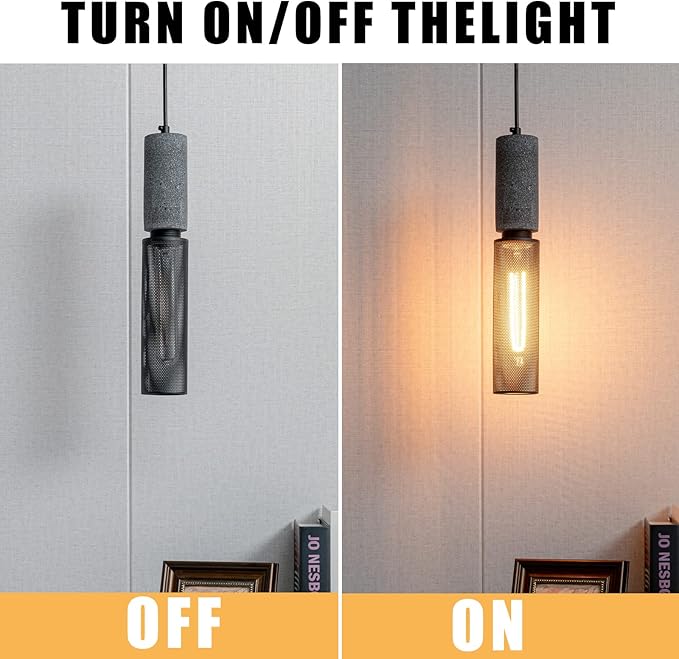 Concrete Linear Pendant Light with a Metal Mesh Shade,Modern Industrial Hanging Cement Pendant Lighting Fixture for Kitchen Island Dinning Room Bedroom(Black 3-Pack)