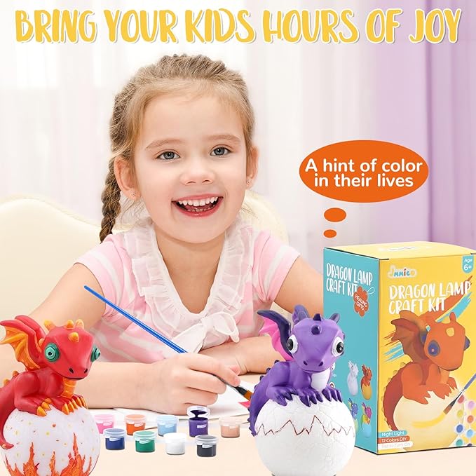 JMMICO Paint Your Own Dragon Lamp Craft Kit, Dragons Crafts DIY Night Light, Dragon Gifts for Girls Boys, Arts and Crafts for Kids Ages 8-12, Easter Basket Stuffers, Painting Kit for Kids 6+