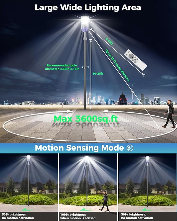 AIKVSXER S-9000W Solar Street Lights Outdoor, 6500K Commercial Dusk to Dawn Parking Lot Light, Waterproof IP67 Solar Security Flood Lights with Motion Sensor and Remote for Yard, Road, Driveway