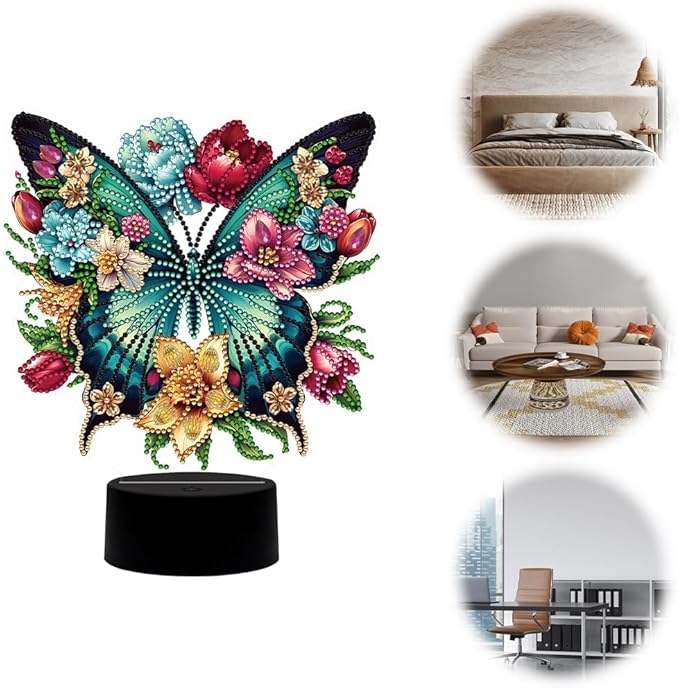 Cute Butterfly Diamond Art Painting Night Light,Diamond Art Painting Kits Desktop Touch Lamp Ornaments for Tabletop Decor Diamond Art Accessories for Adult Beginner Bedrooms Living Room
