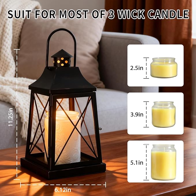 Candle Warmer Lamp with Timer,Compatible with 3 Wick Candles Jars,Vintage Candle Warmer Lantern Lamp,Dimmable Farmhouse Candle Lamp Warmer,Fully Enclosed and Hanging Up Designed