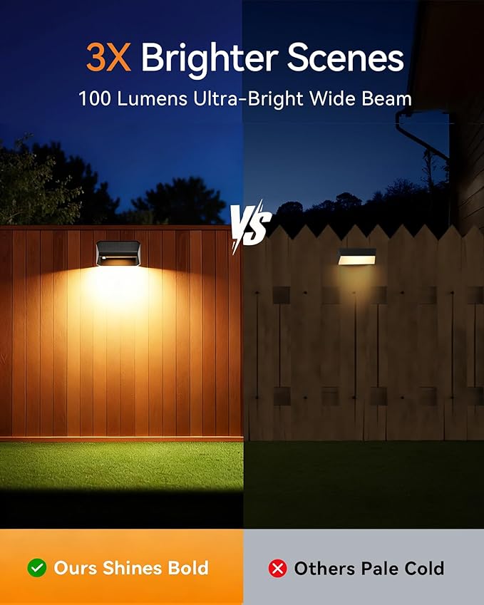 Solar Fence Lights Outdoor, 16 Pack Ultra-Bright 100 Lumens Fence Lights Solar Powered, IP65 Waterproof, 9 Color Modes, 12+ Hours Lighting Decor for Backyard/Patio/Deck/Wall/Pool
