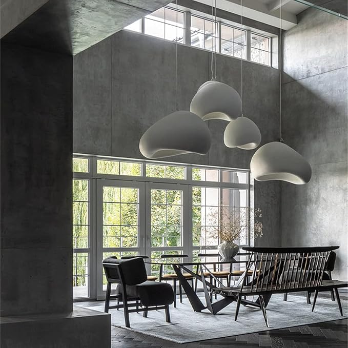 JAYMP 80cm Wabi Sabi Pendant Light for Living Room Hallway Restaurant Modern Hanging Lamp E26 Base Japanese Style Bird Nest Shape Lighting Fixture, 1 Pack (Matte White,B Shape, 80cm/31.5in)