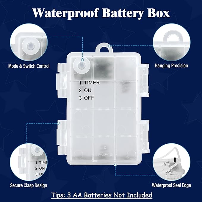 Red White and Blue Lights Battery Operated, 4th of July Lights with Timer Outdoor Waterproof 9.8ft 30 LED for 4th of July Independence Day Decorations Garland Party Garden 2 Packs