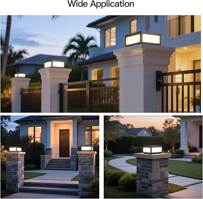 Outdoor Post Lights Hard Wired, AC100-240V 11.8" Column Light, Square Pillar Lamp Electric, 3000K LED Lighting, IP54 Waterproof Modern Gate Lantern Fence Posts Cap Lights for Garden Patio Outside
