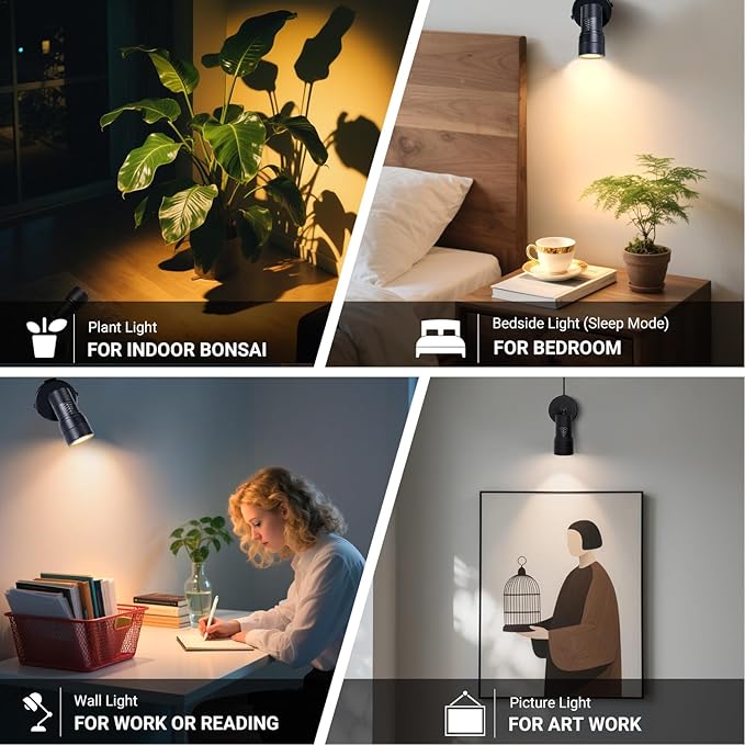 Spot Lights Indoor 5W LED Up Lights 3000K Uplighting with Zoomable 8°-60° Focus Head Floor Spotlight Indoor for Plants Artwork Accent Lights Decor, 5.9 FT Plug Cord with Foot Switch, 2 Pack