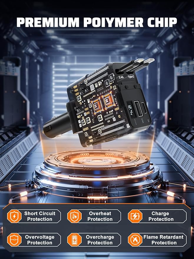 Retractable Car Charger with Retractable Cables (31.5 inch), 4 in 1 Super Fast Car Phone Charger, 2 USB Ports Car Charger Adapter, Compatible with iPhone 15 14 13 12 11 Pro Max, iPad, Pixel