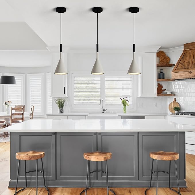 Farmhouse Grey Pendant Light Fixtures 1-Light Concrete Industrial Kitchen Island Pendant Lighting for Dining Room Bedroom Hallway Pendant Ceiling Lamp