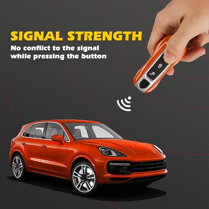 x xotic tech Orange Fiber Style Key Fob Cover Smart Remote Case Side Blades Shell, Compatible with 2017-up Porsche Panamera, 2019-up Porsche Cayenne G2, 2020-up 911 Carrera Taycan