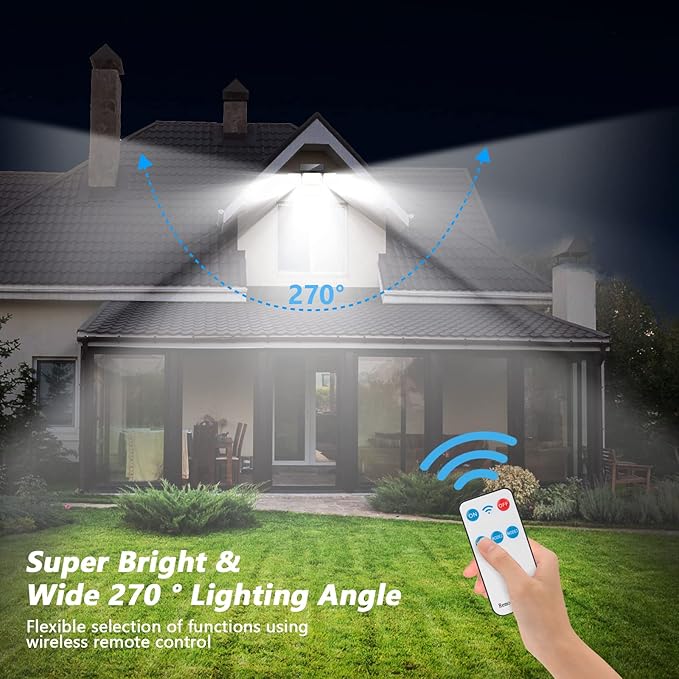 Mokot Solar Lights Outdoor, 288 LED 2800LM Solar Motion Sensor Outdoor Light with Remote Control, 4 Heads IP65 Waterproof Flood Security Lights for Outside Patio Wall