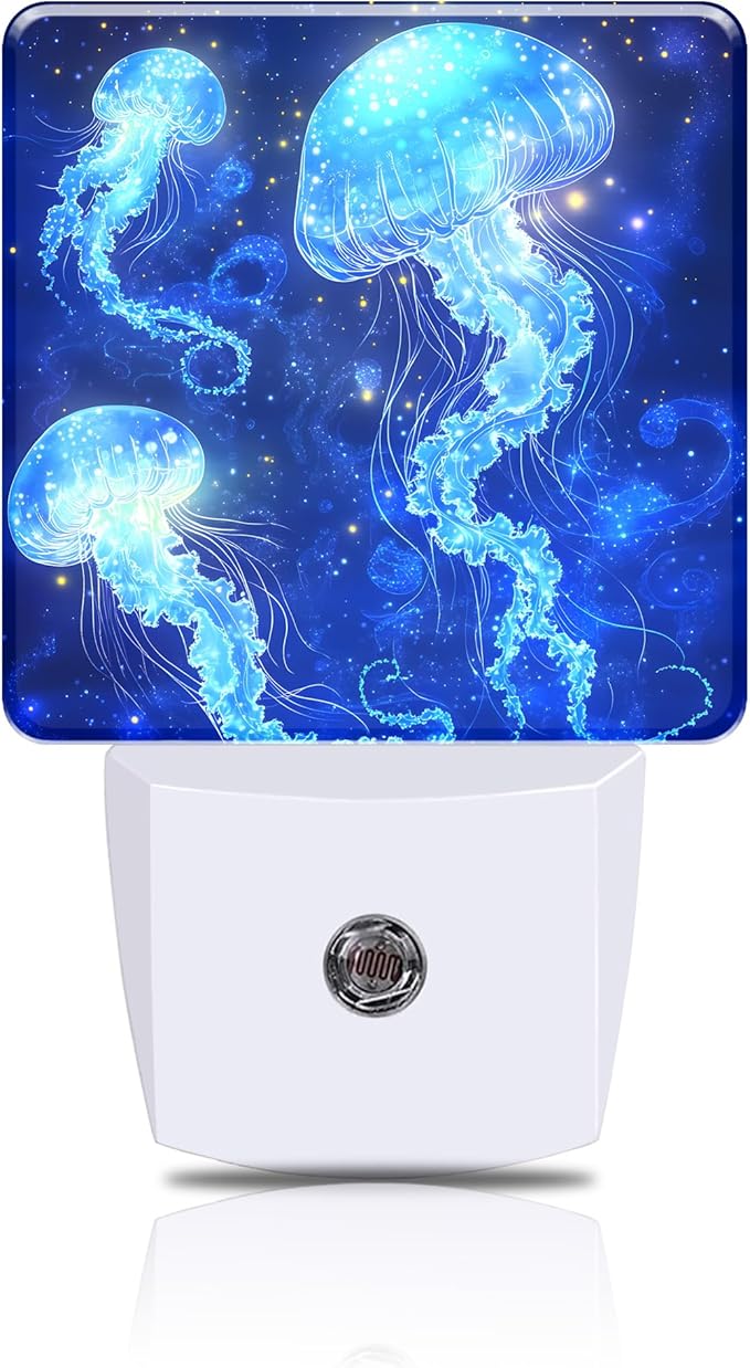 Night Light Magic Glowing Jellyfish Night Lights Plug into Wall Smart Dusk to Dawn Sensor 0.5W Energy Efficient Led Lamp for Men Women Bedroom Bathroom Hallway Stairway Decor