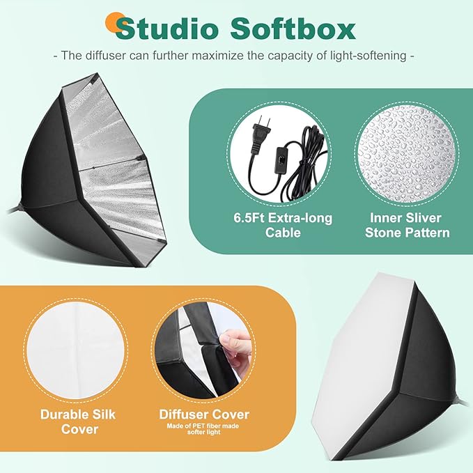 Torjim Softbox Lighting Kit - 30"X30" Professional Photography Lighting for Filming, Model Portrait, Product & Fashion Photography