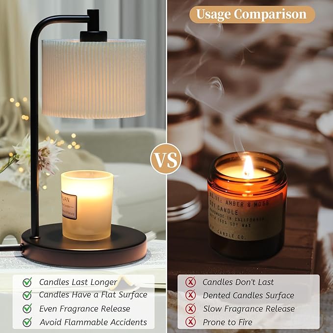 Candle Warmer Lamp with Timer, Dimmable Candle Wax Warmer Electric Candle Lamp for Scented Candles with Bulbs, Christmas Gifts House Warming Gifts Home Decor (Black)