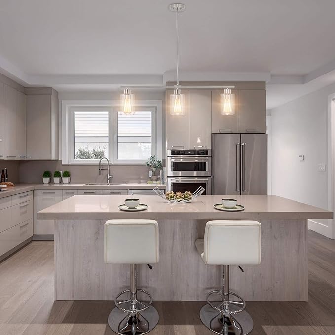 ETONIMERR Brushed Nickel Glass Pendant Lighting Over Island 3 Light Modern Kitchen Pendant Light with Glass Shade Industrial Linear Pendant Lighting for Kitchen Island