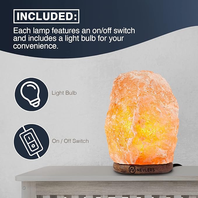 Nevlers (3 Pack 6-8" Tall 5-7 lbs Natural Hand Carved Himalayan Salt Lamp with On/Off Switch & Beautiful Wood Base - Includes Light Bulb | Authentic from the Himalayan Mountains in Pakistan