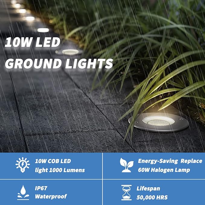 EAGLOD LED Low Voltage Landscape Lights - 10W In-Ground Lights, 12V/24V Landscape Lighting with Waterproof IP67 Rating (8 Pack, 2700k)