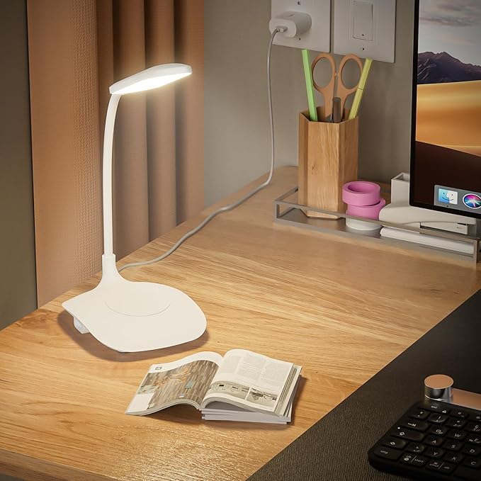LED Desk Lamp with Touch Control Dimmable, Office Desk Light Office Lamp with Adjustable Gooseneck Table Lamp, Flexible Goose Neck Study Lamps, Reading Lamp Table Lamp for Bedroom Bedside