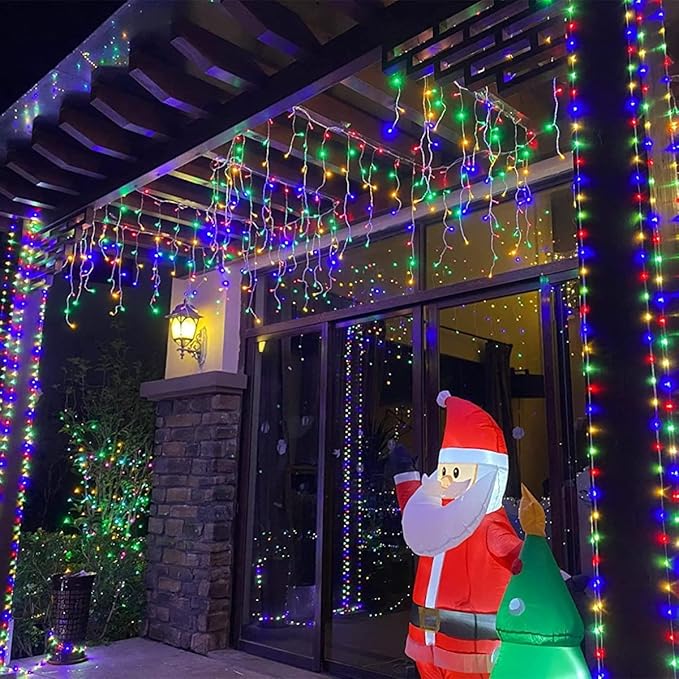 QITONG 4 Pack Multicolor Solar Christmas Lights Outdoor Waterproof, Each 33ft 100 LED Fairy Lights, 8 Modes Silver Wire Mini Twinkle Lights