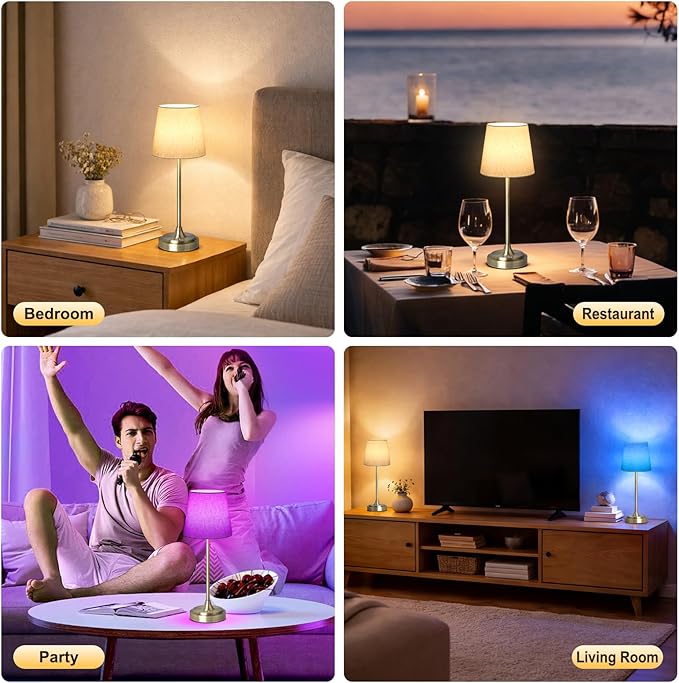 Cordless Table Lamp Rechargeable,5000mAh Battery Operated Desk Lamp,3 Colors & 7 RGB Stepless Dimmable,Touch Ambient Light for Bedside,Bedroom,Dining Room,Living Room,Bronze,FlaxenShade