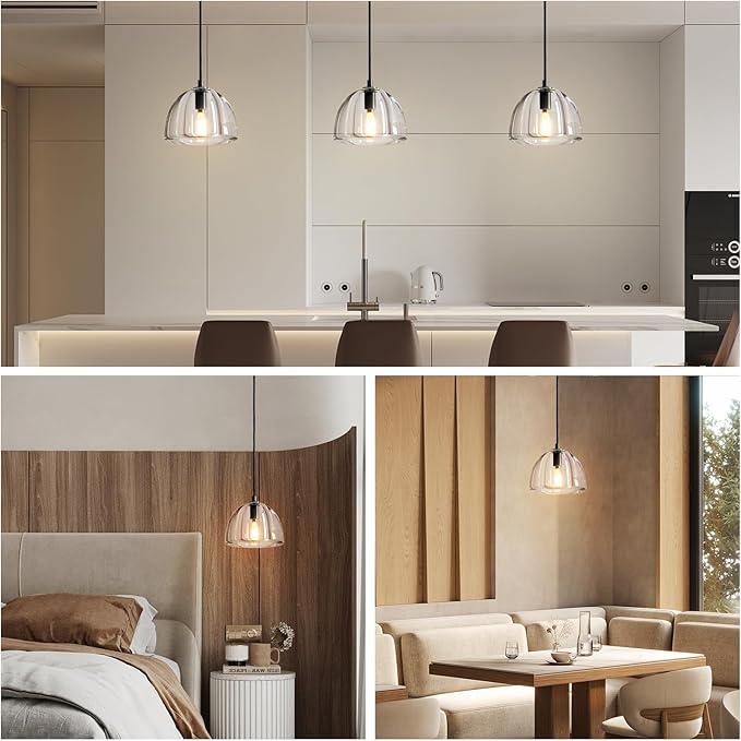 Black Crystal Hemisphere Pendant Light, Kitchen Pendant Lighting Over Island, Farmhouse Pendant Light for Indoor Kitchen Island Dining Room Living Room Bedroom Bathroom, E12 Bulb Included