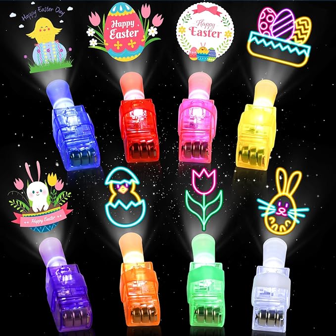 48PCS Easter Party Favors, Led Finger Lights for Kids Bulk, Mini Light Up Finger Flashlights for Easter Egg Hunt, Surprise Egg, Basket Fillers, Classroom Prizes Parties Halloween Christmas