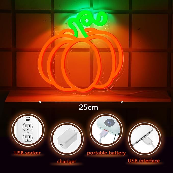 Treela 3 Pcs Fall Pumpkin Window Lights Halloween Neon Light Thanksgiving Neon Sign LED Light up Pumpkin Decor for Bedroom Home Kitchen Harvest Decorations