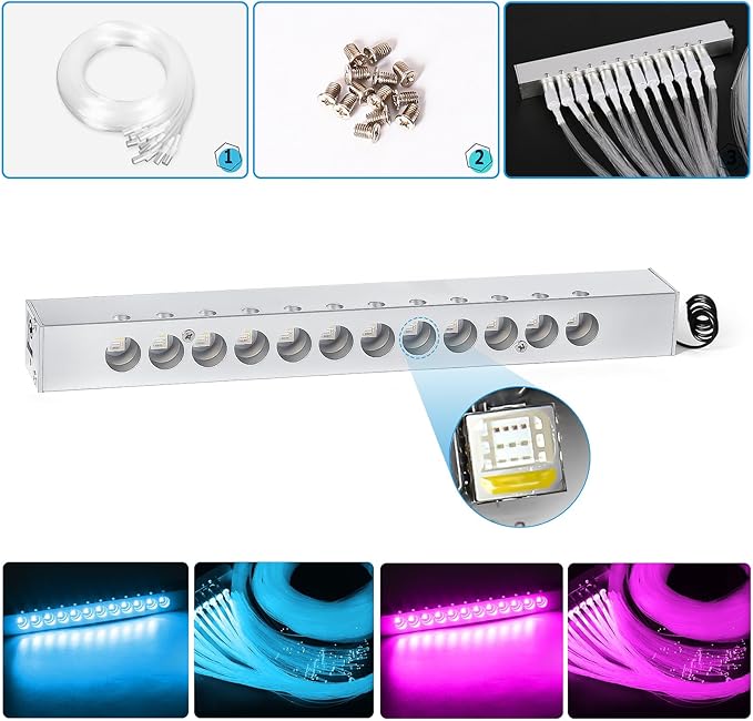 Split Car Starlight Headliner Kit, 4 Colors 12W Meteor Fiber Optic Star Ceiling Lights, 500pcs*0.02in*9.8ft+240 RGBW Shooting Stars Lights for Car Home Theaters Roof Décor