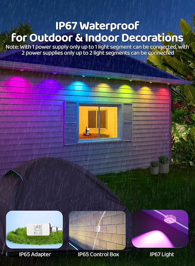 Gaoxun 50ft Permanent Outdoor Lights, RGBW Smart Outside Lights with 30 LED, APP/Remote Control, Dimmable, 47 Scene Modes, Timer, IP67 Waterproof Eaves Lighting for Daily Holiday Christmas Decorations