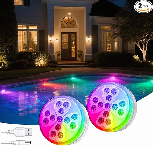 Wireless Pool Lights, Rechargeable Submersible LED Light with 10 Colors & 4 Modes, IP68 Waterproof Underwater Lights for Inground Pools, Above Ground Pools, Parties, Pond, Outdoor Lighting Decor