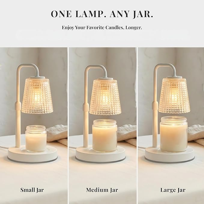 Elegant Electric Candle Warmer Lamp with Timer, Minimalistic Glass Shade, Adjustable Dimmer, Flameless Candle Warmers for Unique Home Decor, Cozy Gifts for Easter & Housewarming (White)