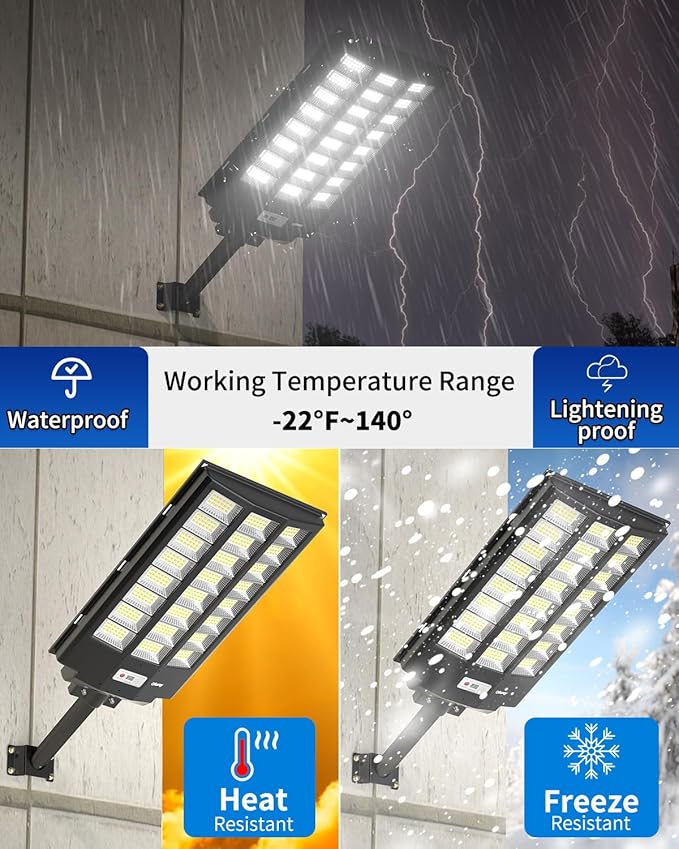 Ofuray Of-8800W Solar Street Lights Outdoor, 6500k Solar Security Flood Parking Lot Lights Dusk to Dawn,IP67 Waterproof Led with Remote Control Motion for Street,Court,Barn