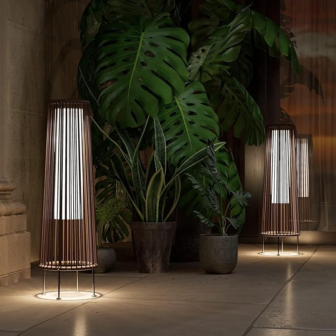 Grand patio Outdoor Floor Solar Light 2-Pack, Wicker Solar Patio Lamp Waterproof Outside Deck Lamp for Porch, Yard, Garden, Lawn Decorations - Dark Brown, Gordes 2 PCS