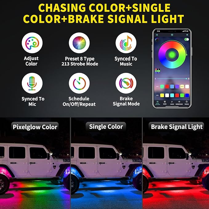 12 Pods Full Angle RGB Rock Lights Compatible with 12V Trucks Jeep UTV SUV ATV Boat Golf Cart, Waterproof Multi-Color, App/Remote Control Led Rock Lights with Music Mode