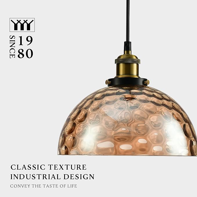 Modern Glass Pendant Light, 9.6"x4.8" Amber Ribbed Globe Light Fixture with Gold Cap, 15"-72" Adjustable Cord, E26 Socket for Dining or Lounge Areas – Sunrise Glow Bell