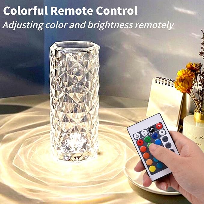Crystal Lamp, Touching Control Table Lamp 16 Color Changing LED Rose Diamond Lamp River Silver Nightstand Night Light for Bedroom, Home Office, Bar Party, Christmas, Birthday Gifts (Large)