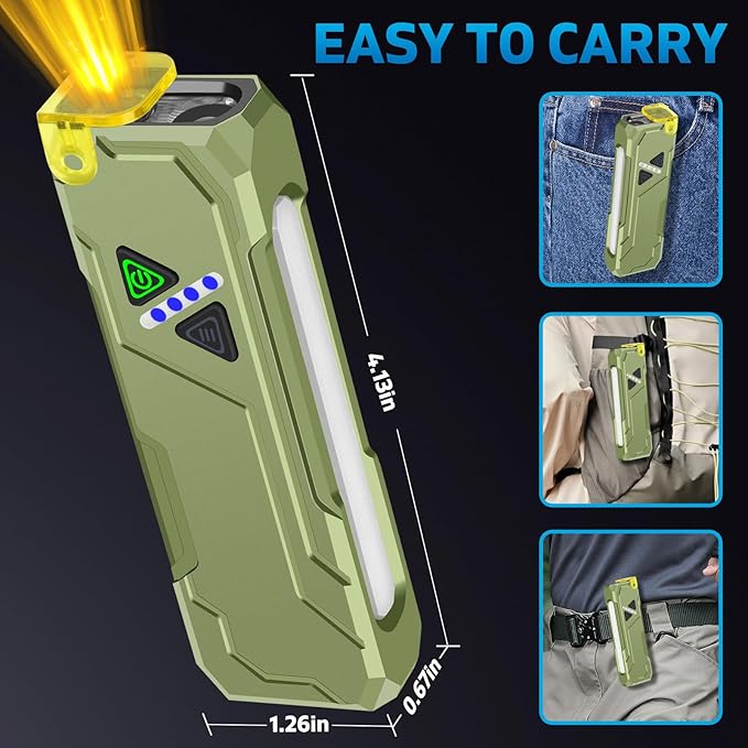 Flat LED Handheld Flashlight Rechargeable Light Camping Dog Walking Working (Green)