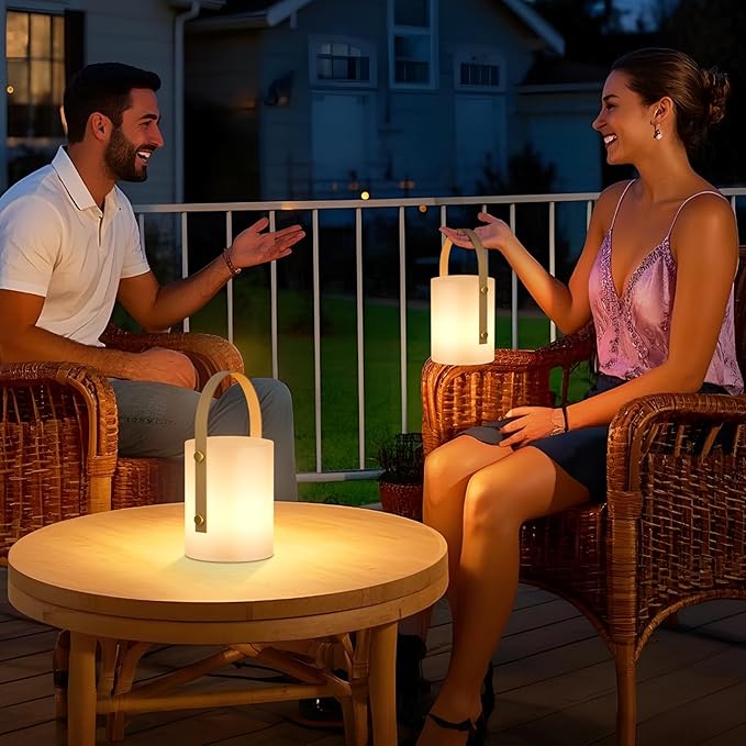 uuffoo LED Lantern Cordless Table Lamp IP44 Shower Safe with Remote, 8-10H Battery Life RGB Warm White Dimmable for Indoor Outdoor Patio Camping Home (White B)