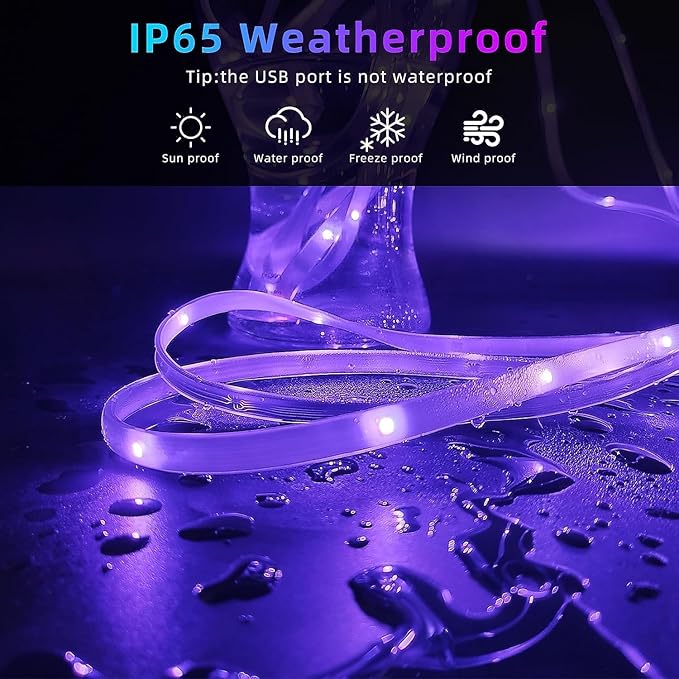 200ft Outdoor Led Strip Lights Waterproof, Trimmable Led Strip Lights Music Sync, RGB IP65 Waterproof Outside Led Lights Strip With Remote & App, Exterior Led Rope Light Waterproof For Pool Roof Yard