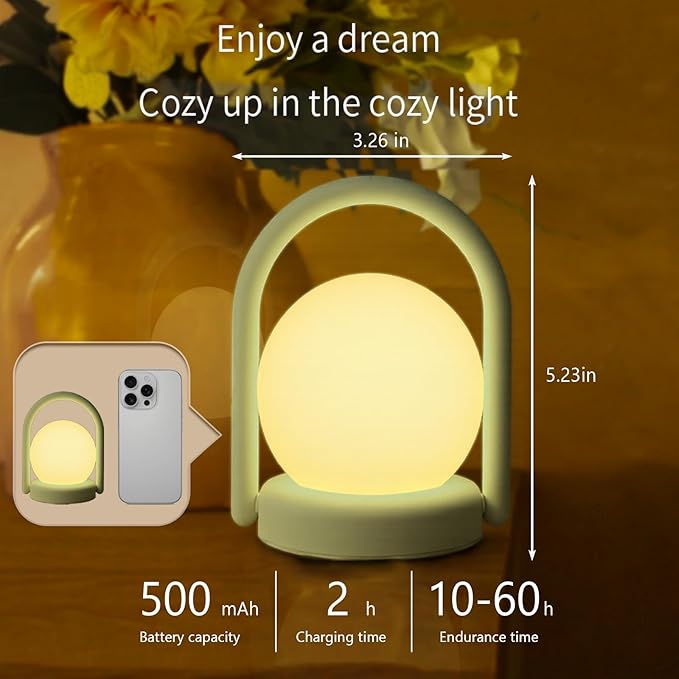Vivilumens Night Light for Kids Camping Desk Lamp Rechargeable Portable Bedside Touch Lamp Silicone Dimmable Nightlight Cute LED Lamps Auto-Off for Nursery Bedroom Christmas Gifts for Birthday