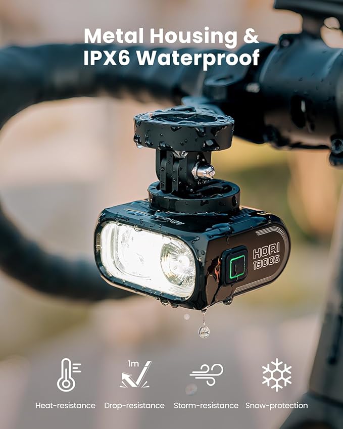 Magicshine HORI1300S Bike Headlight, Compatible with Garmin/Wahoo, 1300 Lumens High & Low Beam Front Light, USB-C Rechargeable, IPX6 Waterproof for Night Riding and Urban Cycling