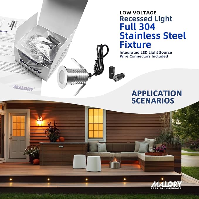 Low Voltage Deck Light 6-Pack, 1W 80 Lumens Landscape Lighting, φ35 mm Recessed LED Outdoor Step Stair Lights, Full 304 Stainless Steel Deck Lighting Wired for Outside Yard (SG07, 6-Pack 2700K)