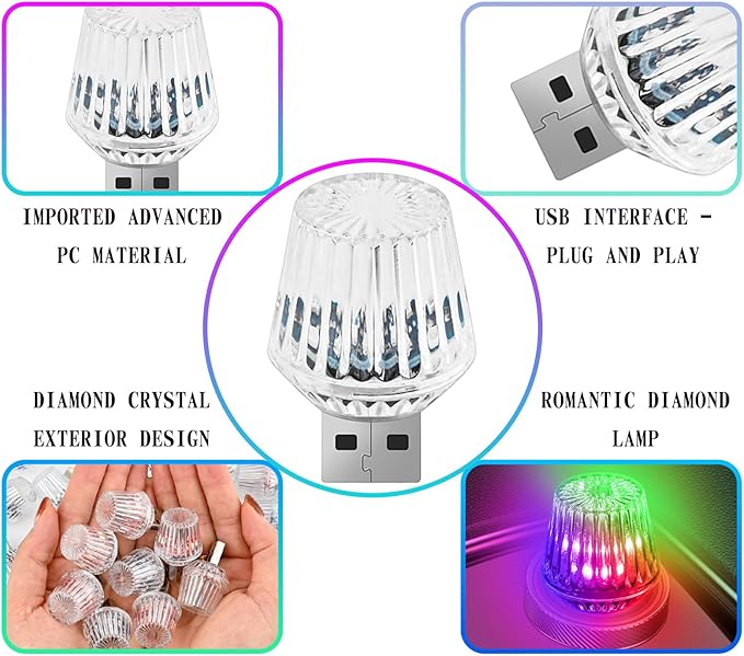 1 Pcs USB Star Sky Lamp for Cars,New Car USB Night Light, USB Led Car Interior Atmosphere Lights, Plug and Play, Used for Most Cars, Trucks, Suvs, Hallway,Party, Bedroom（ Romantic Gradient）