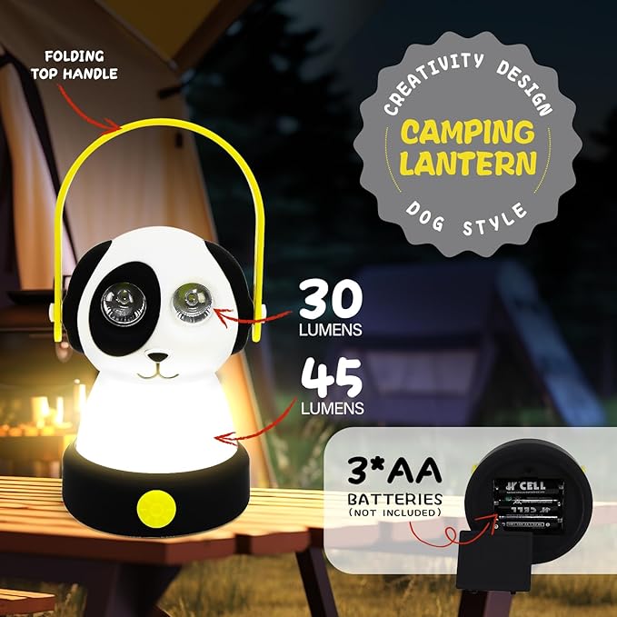 Outdoor Kids Camping Lanterns, Battery Powered Night Light for Kids, Lightweight LED Equipment, Toys Girls Boy Birthday Christmas Gift Ages 6 7 8 9 10 11 12+(Dog Style, Battery NOT Included)