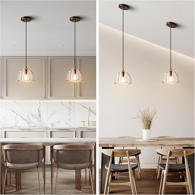 Brass Crystal Hemisphere Pendant Light, Kitchen Pendant Lighting Over Island, Farmhouse Pendant Light for Indoor Kitchen Island Dining Room Living Room Bedroom Bathroom, E12 Bulb Included