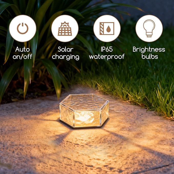 Wokyo Solar Brick Paver Lights Solar Light Outdoor Waterproof Patio Brick Lights LED Rock Light 4 Packs for Patio, Yard, Walkway, Pathway Decor 3.8x3.8 inch (Honeycomb-Cold White)