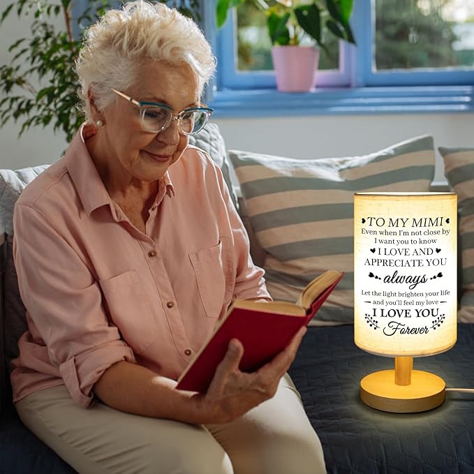 Gifts for Mimi from Grandkids, Mimi Birthday Gifts Fabric Lamp, Retirement Birthday Gifts for Mimi Table Lamp with Wooden Stand Unique Mimi Gifts