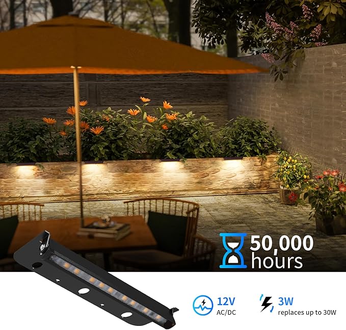 8-Packs 3W 7 Inch LED Hardscape Paver Lighting,12V AC/DC Low Voltage Retaining Wall Lights,LED Landscape Lighting,2700K Soft White Outdoor Step Light,50,000 Hours Lifespan-Black