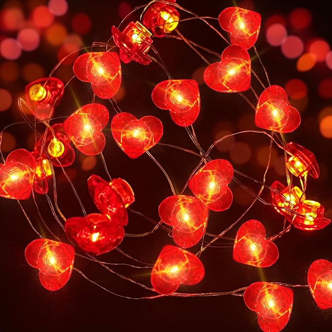 Aogist 50LED Valentine's Day Fairy Lights -16ft Super Bright 3D Red Heart String Light Battery Operated Mather's Day Gift Decor for Indoor/Outdoor Party Home Yard Tree Decor,1 Pack