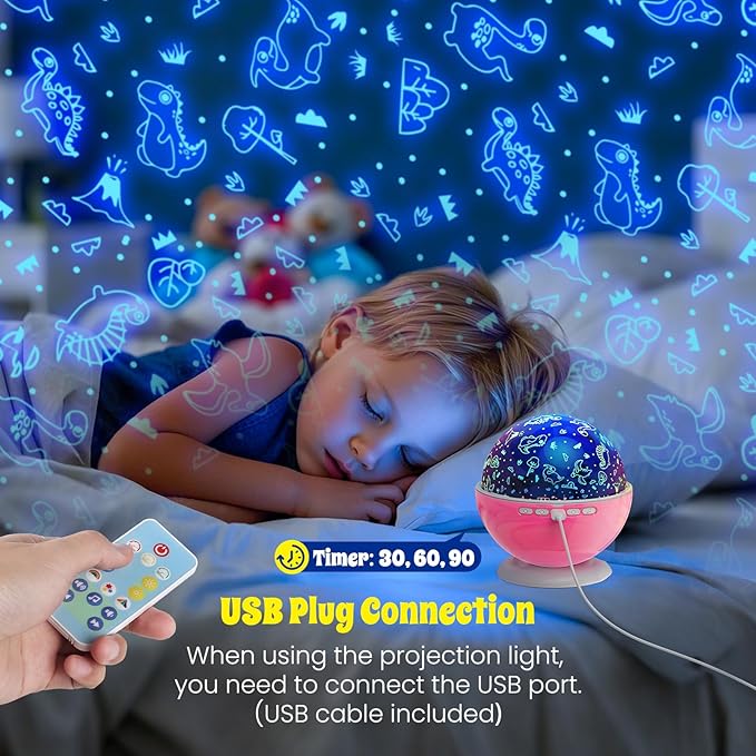 Night Light Projector,Night Light for Kids Room with Remote and Timer,360° Rotation,3 Projection Films,18 Light Modes,8 Lullaby Songs,Kids Night Lamp, Christmas Birthday Gifts for Boys Girls (Pink)